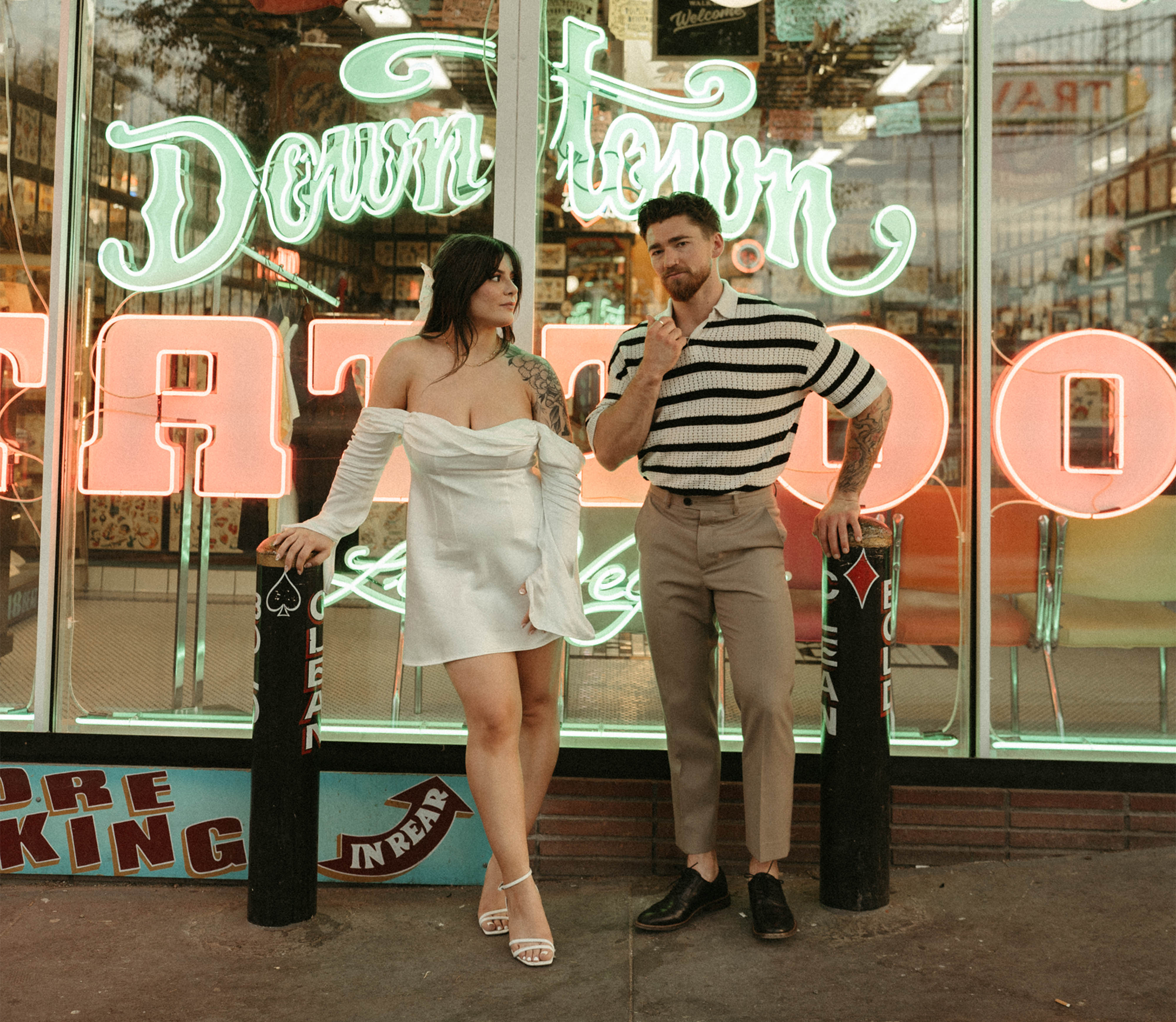 Shan and Charlie in front of Downtown Tattoo